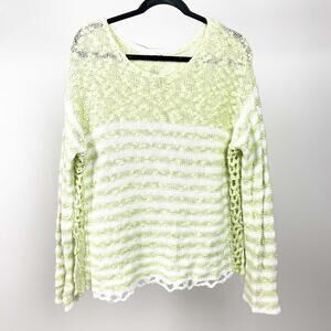 Free People Crochet Open Knit Design Striped Sweater Boho Bohemian Top